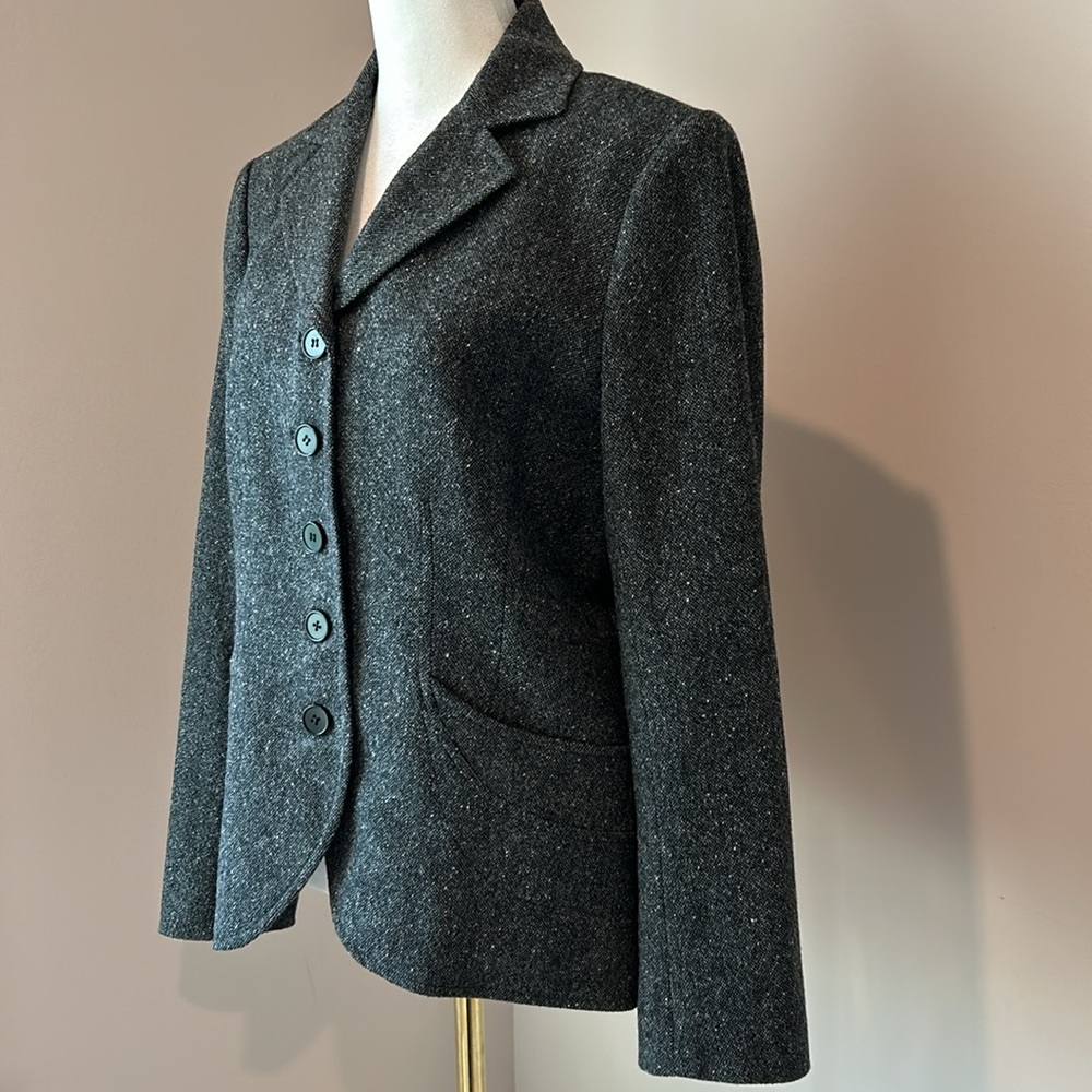 Theory Dark Gray Wool Tweed Button Front Blazer Jacket Lined Size 10 - Picture 3 of 10
